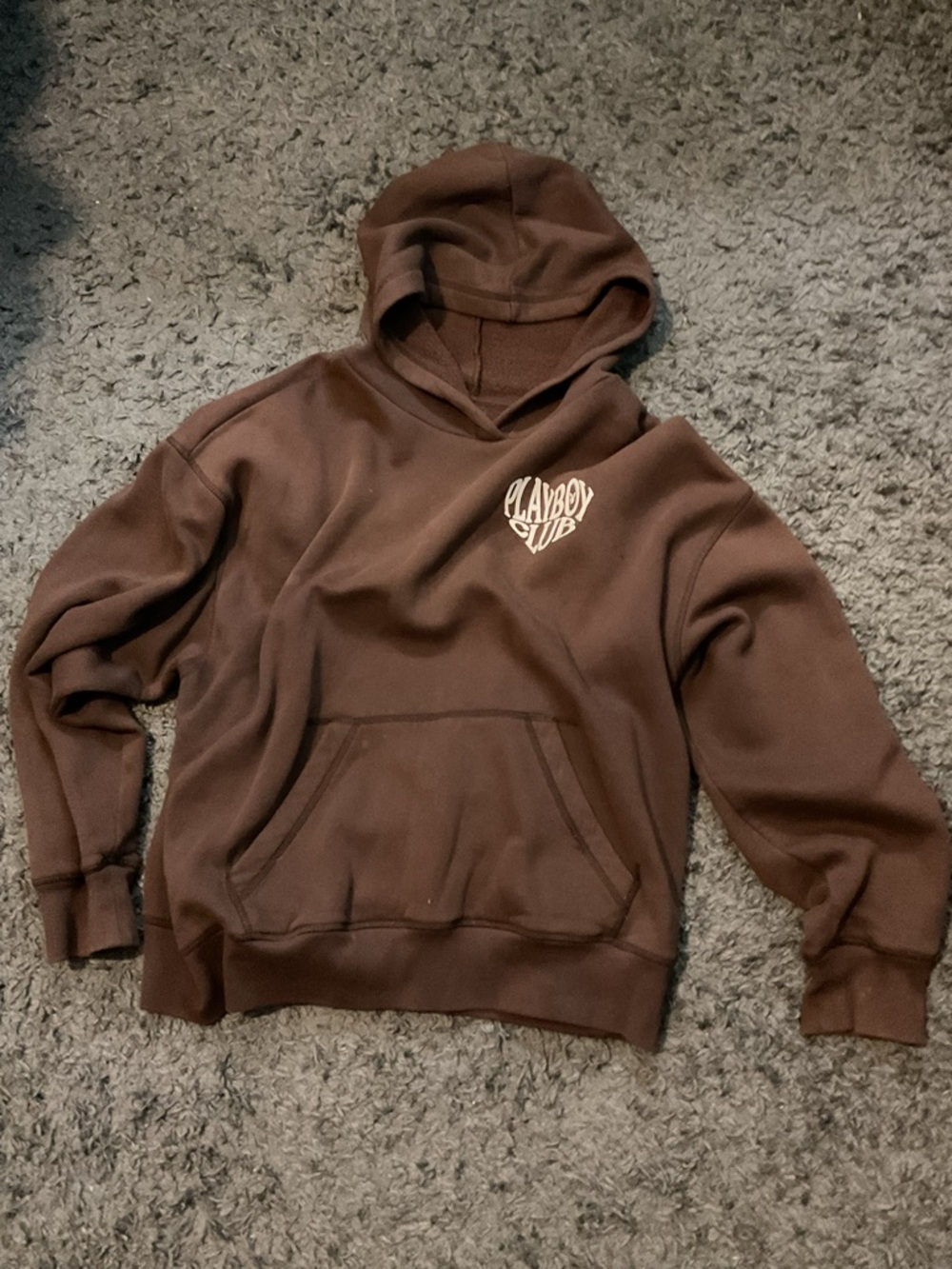 PLAYBOY Brown Pullover Hoodie with White Logo